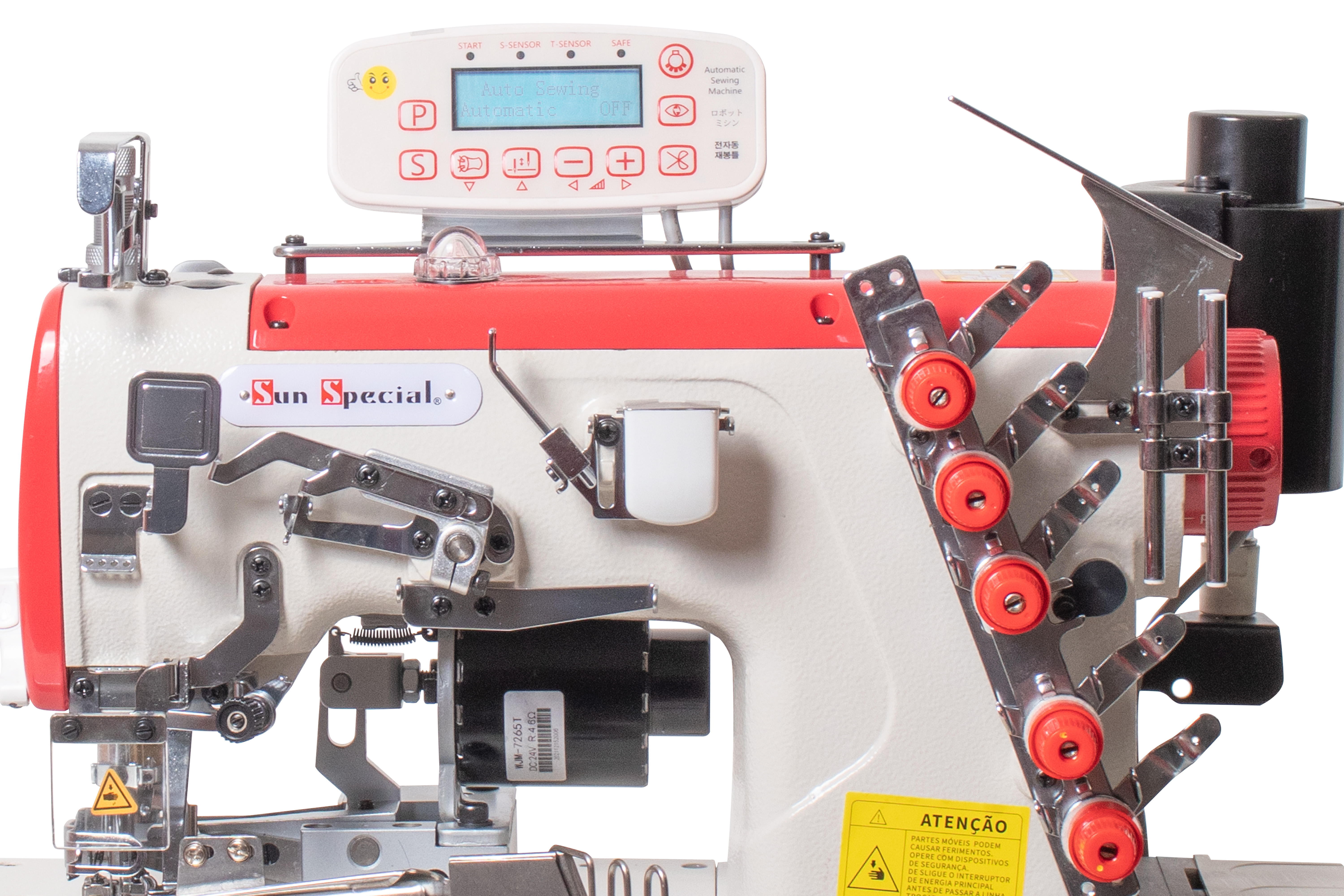 Máquina Costura Industrial Galoneira Plana Eletrônica Aberta com Guilhotina SS858-ED-02-BB-TK Sun Special