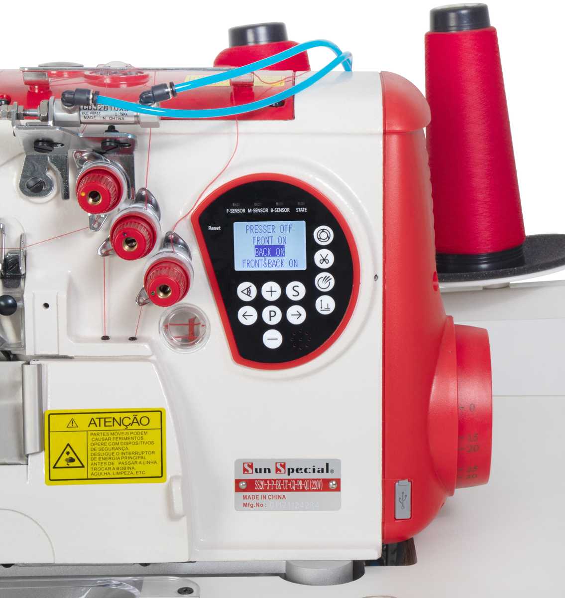 Máquina Costura Overlock com Embutidor de Correntinha Automática Eletrônica SS20D-3PBK-UT-CQ-PR-QI 220V - Sun Special