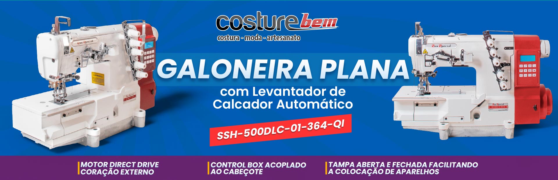 Máquina Costura Industrial Galoneira Plana SSH-500DLC-01-364-QI - Sun Special