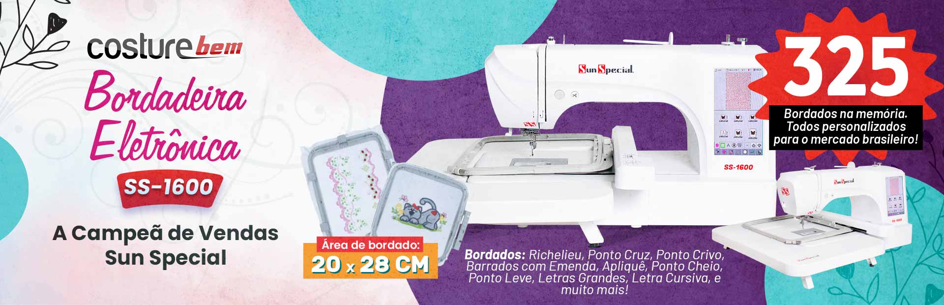 Bordadeira eletrônica SS-1600 a campeã de vendas Sun Special